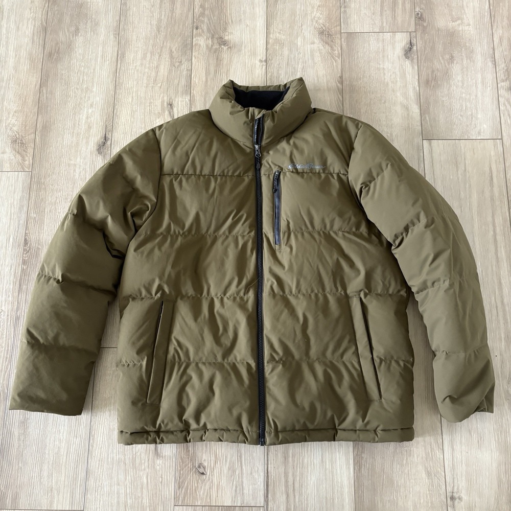 Eddie Bauer Men's‎ Puffer Jacket Green EB550 Full Zip Down Waterfowl Large L